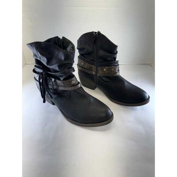 Maurices Womens 9M Black Ankle Boots With Decorative Straps & Zipper Closure - Picture 12 of 16